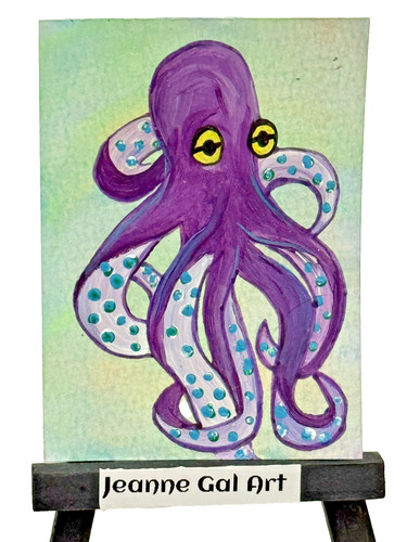 Purple octopus aceo original - octopus,